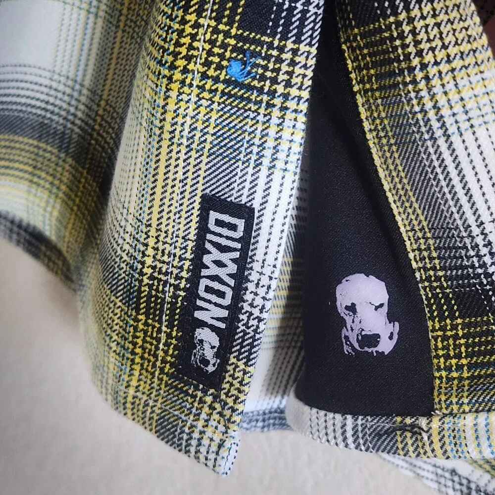 Dixxon Sublime Flannel Shirt Mens Extra Large White Yellow Plaid Snap Button - Picture 5 of 11